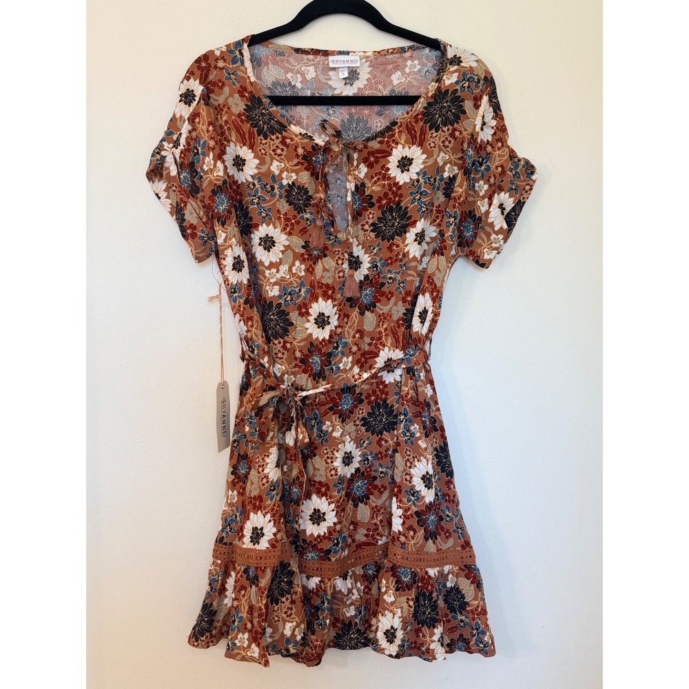 Shyanne Women Chestnut Brown Floral Boho Mini Dress SWFA22D71 Boot Barn Small